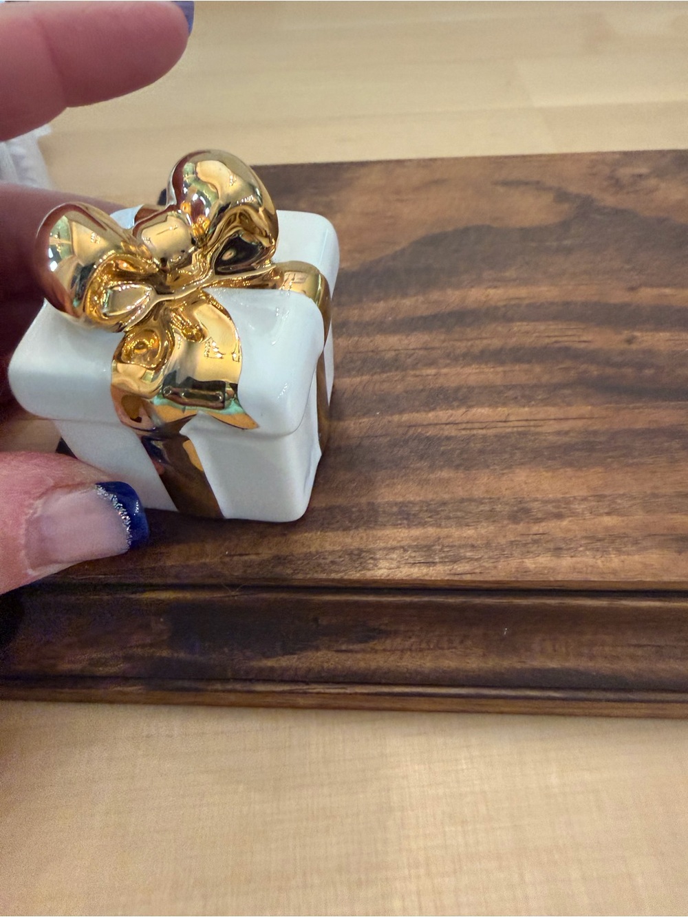 Nora Fleming White Ceramic Gift with Gold Bow mini